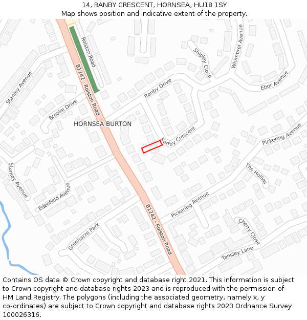 14, RANBY CRESCENT, HORNSEA, HU18 1SY: Location map and indicative extent of plot