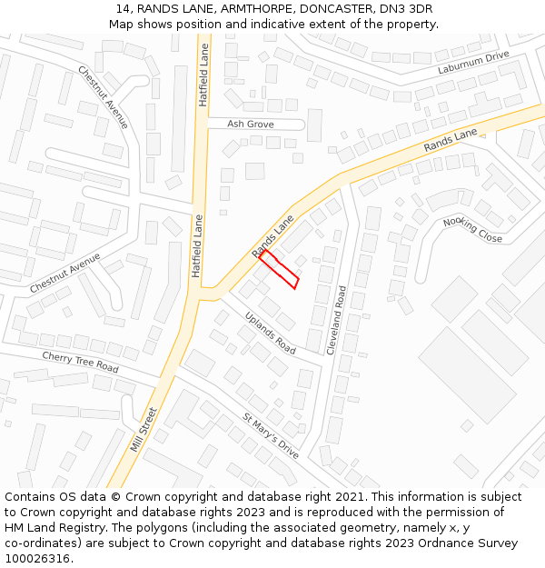 14, RANDS LANE, ARMTHORPE, DONCASTER, DN3 3DR: Location map and indicative extent of plot