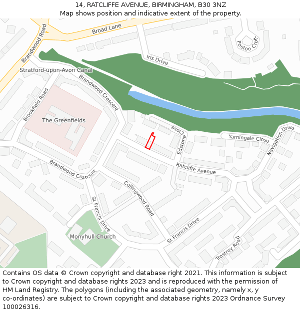 14, RATCLIFFE AVENUE, BIRMINGHAM, B30 3NZ: Location map and indicative extent of plot