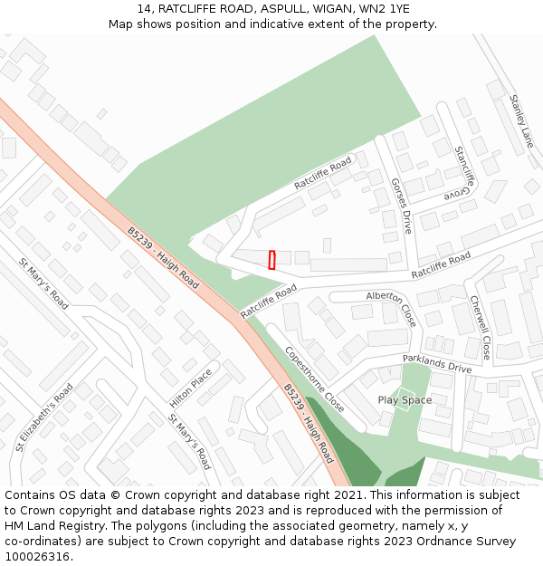 14, RATCLIFFE ROAD, ASPULL, WIGAN, WN2 1YE: Location map and indicative extent of plot