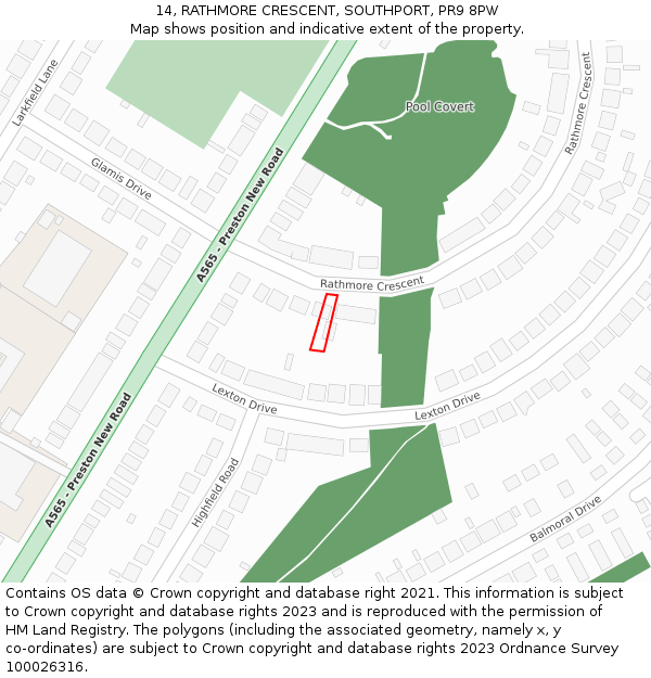 14, RATHMORE CRESCENT, SOUTHPORT, PR9 8PW: Location map and indicative extent of plot