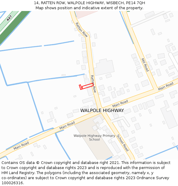 14, RATTEN ROW, WALPOLE HIGHWAY, WISBECH, PE14 7QH: Location map and indicative extent of plot