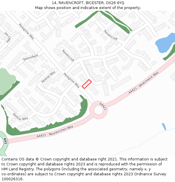 14, RAVENCROFT, BICESTER, OX26 6YQ: Location map and indicative extent of plot
