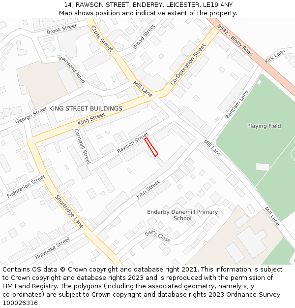 14, RAWSON STREET, ENDERBY, LEICESTER, LE19 4NY: Location map and indicative extent of plot