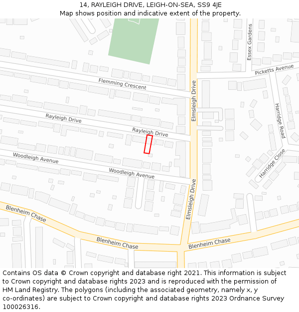 14, RAYLEIGH DRIVE, LEIGH-ON-SEA, SS9 4JE: Location map and indicative extent of plot