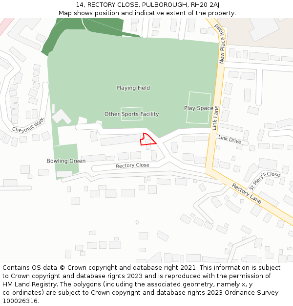 14, RECTORY CLOSE, PULBOROUGH, RH20 2AJ: Location map and indicative extent of plot