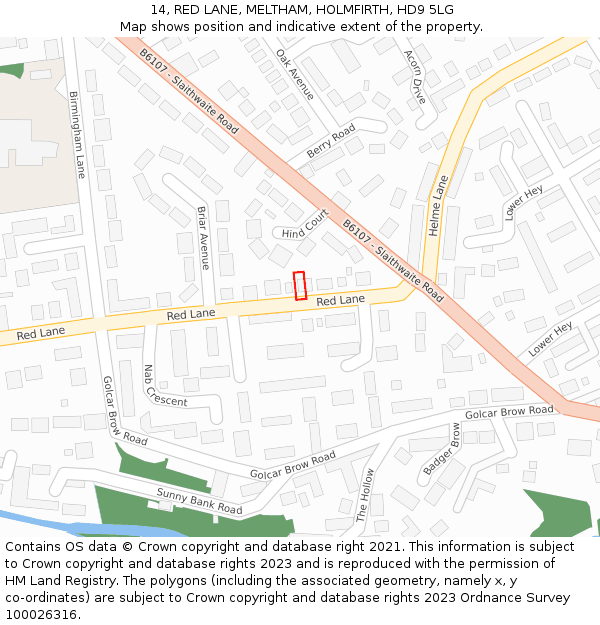 14, RED LANE, MELTHAM, HOLMFIRTH, HD9 5LG: Location map and indicative extent of plot