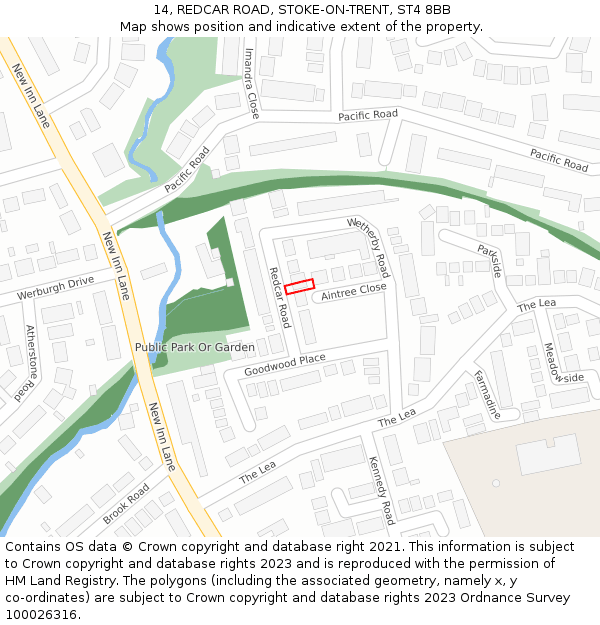 14, REDCAR ROAD, STOKE-ON-TRENT, ST4 8BB: Location map and indicative extent of plot