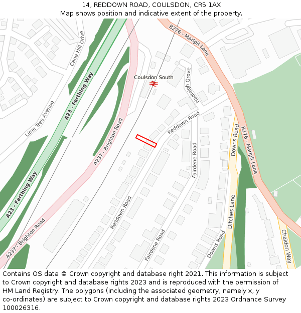 14, REDDOWN ROAD, COULSDON, CR5 1AX: Location map and indicative extent of plot