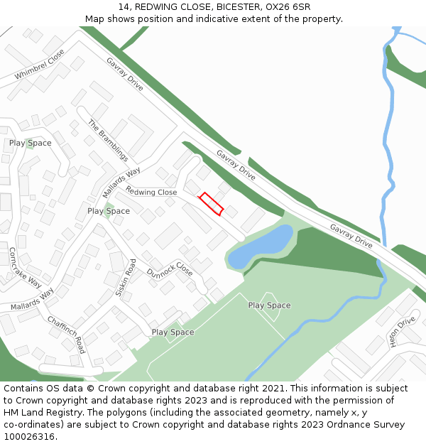 14, REDWING CLOSE, BICESTER, OX26 6SR: Location map and indicative extent of plot
