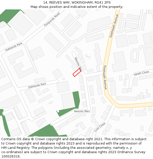 14, REEVES WAY, WOKINGHAM, RG41 2PS: Location map and indicative extent of plot