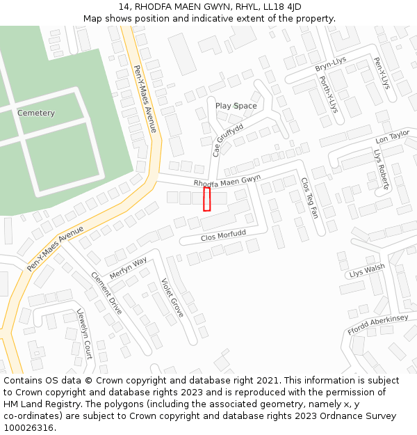 14, RHODFA MAEN GWYN, RHYL, LL18 4JD: Location map and indicative extent of plot