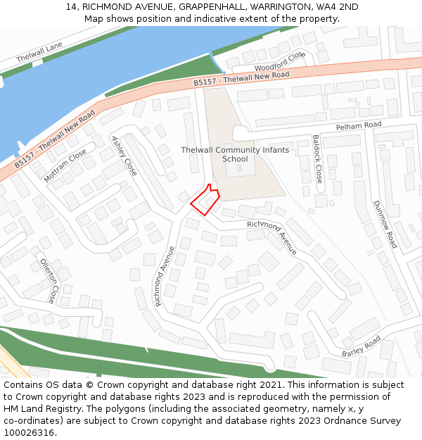 14, RICHMOND AVENUE, GRAPPENHALL, WARRINGTON, WA4 2ND: Location map and indicative extent of plot