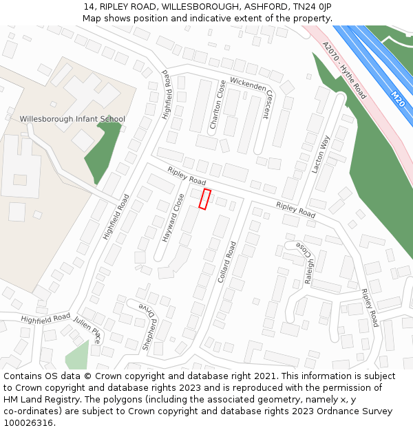 14, RIPLEY ROAD, WILLESBOROUGH, ASHFORD, TN24 0JP: Location map and indicative extent of plot