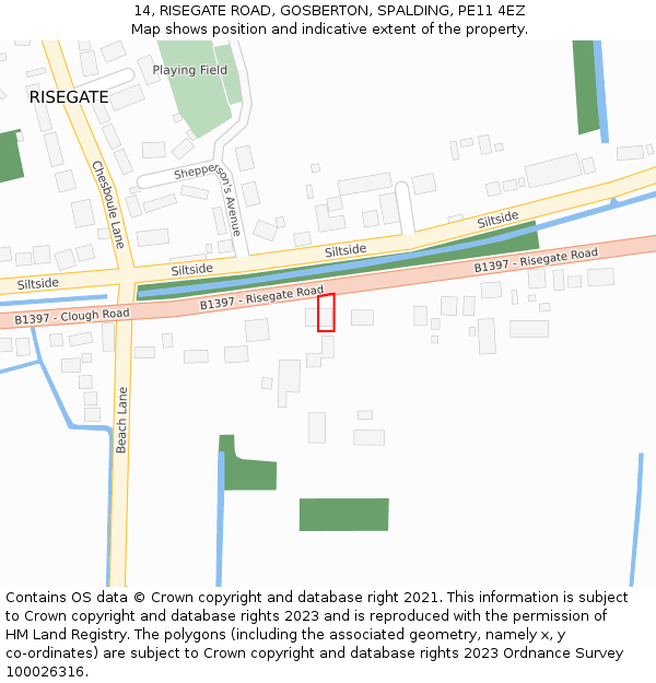 14, RISEGATE ROAD, GOSBERTON, SPALDING, PE11 4EZ: Location map and indicative extent of plot