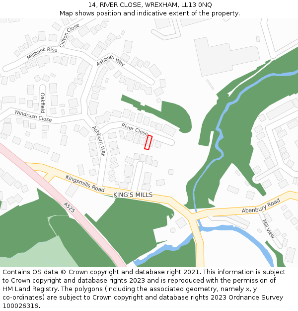 14, RIVER CLOSE, WREXHAM, LL13 0NQ: Location map and indicative extent of plot