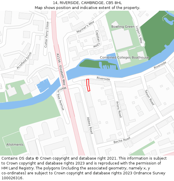 14, RIVERSIDE, CAMBRIDGE, CB5 8HL: Location map and indicative extent of plot