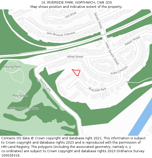 14, RIVERSIDE PARK, NORTHWICH, CW8 1DS: Location map and indicative extent of plot