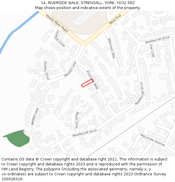 14, RIVERSIDE WALK, STRENSALL, YORK, YO32 5RZ: Location map and indicative extent of plot