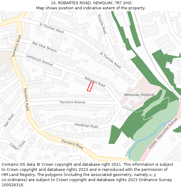 14, ROBARTES ROAD, NEWQUAY, TR7 2HG: Location map and indicative extent of plot