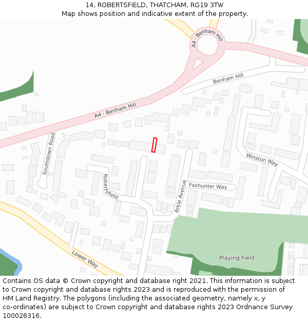 14, ROBERTSFIELD, THATCHAM, RG19 3TW: Location map and indicative extent of plot