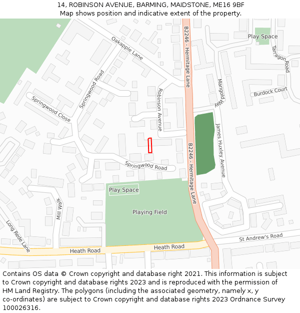 14, ROBINSON AVENUE, BARMING, MAIDSTONE, ME16 9BF: Location map and indicative extent of plot