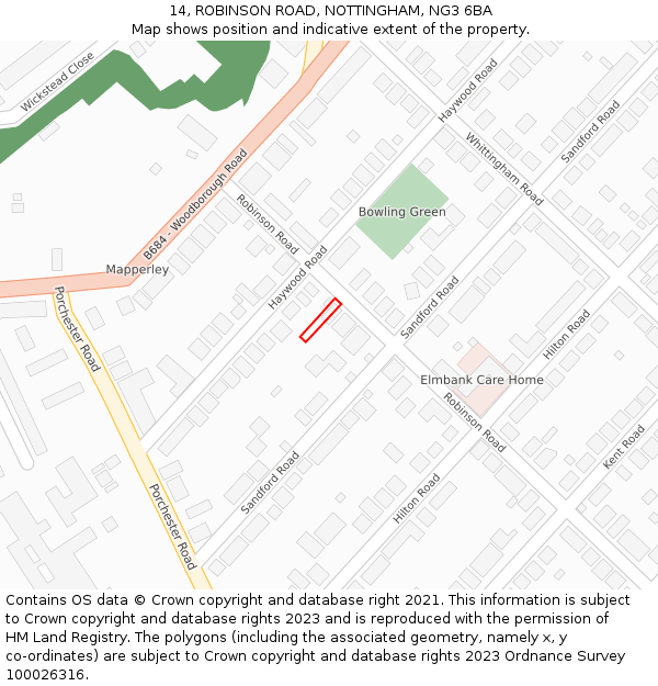 14, ROBINSON ROAD, NOTTINGHAM, NG3 6BA: Location map and indicative extent of plot