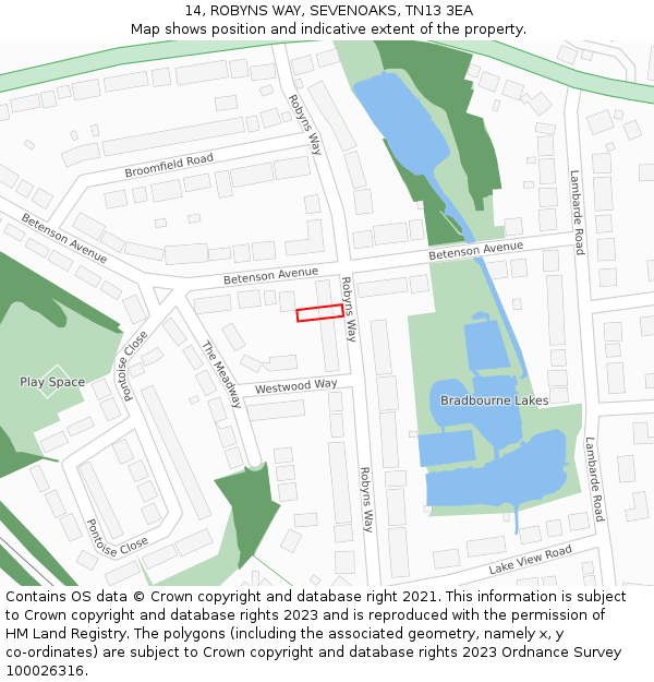 14, ROBYNS WAY, SEVENOAKS, TN13 3EA: Location map and indicative extent of plot