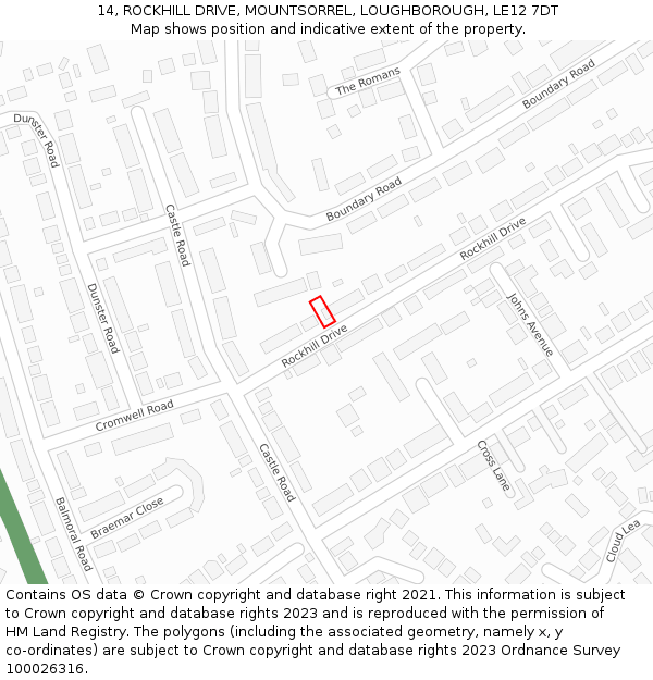 14, ROCKHILL DRIVE, MOUNTSORREL, LOUGHBOROUGH, LE12 7DT: Location map and indicative extent of plot