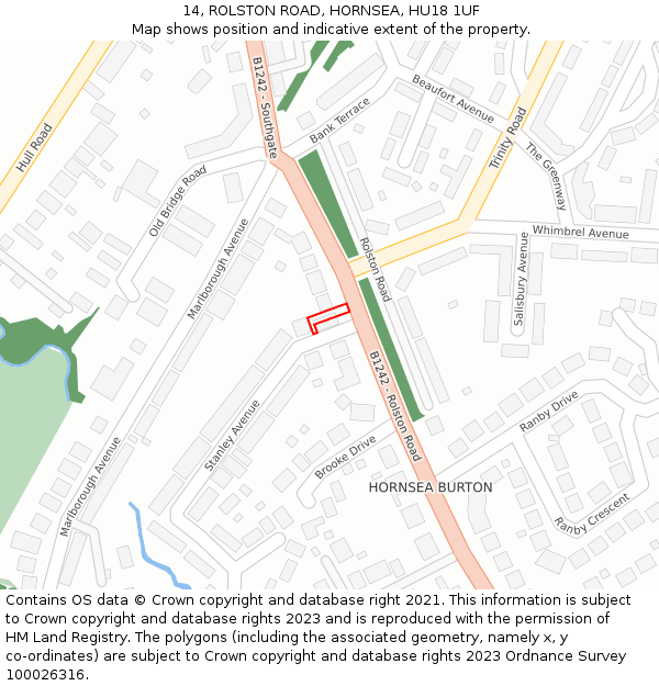 14, ROLSTON ROAD, HORNSEA, HU18 1UF: Location map and indicative extent of plot