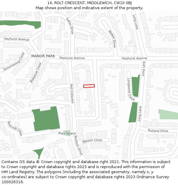 14, ROLT CRESCENT, MIDDLEWICH, CW10 0BJ: Location map and indicative extent of plot