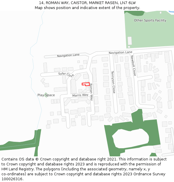 14, ROMAN WAY, CAISTOR, MARKET RASEN, LN7 6LW: Location map and indicative extent of plot