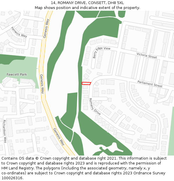 14, ROMANY DRIVE, CONSETT, DH8 5XL: Location map and indicative extent of plot