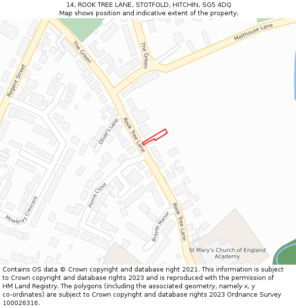 14, ROOK TREE LANE, STOTFOLD, HITCHIN, SG5 4DQ: Location map and indicative extent of plot