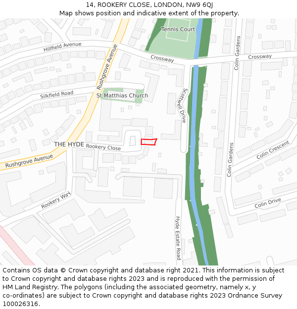 14, ROOKERY CLOSE, LONDON, NW9 6QJ: Location map and indicative extent of plot