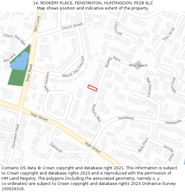 14, ROOKERY PLACE, FENSTANTON, HUNTINGDON, PE28 9LZ: Location map and indicative extent of plot