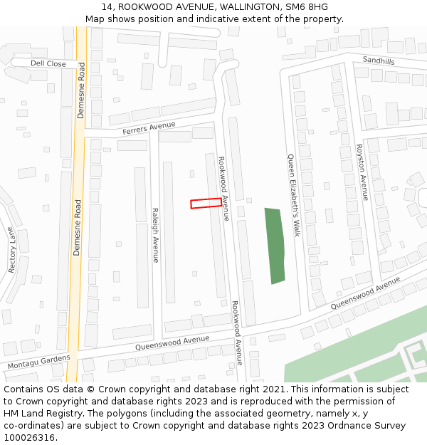 14, ROOKWOOD AVENUE, WALLINGTON, SM6 8HG: Location map and indicative extent of plot