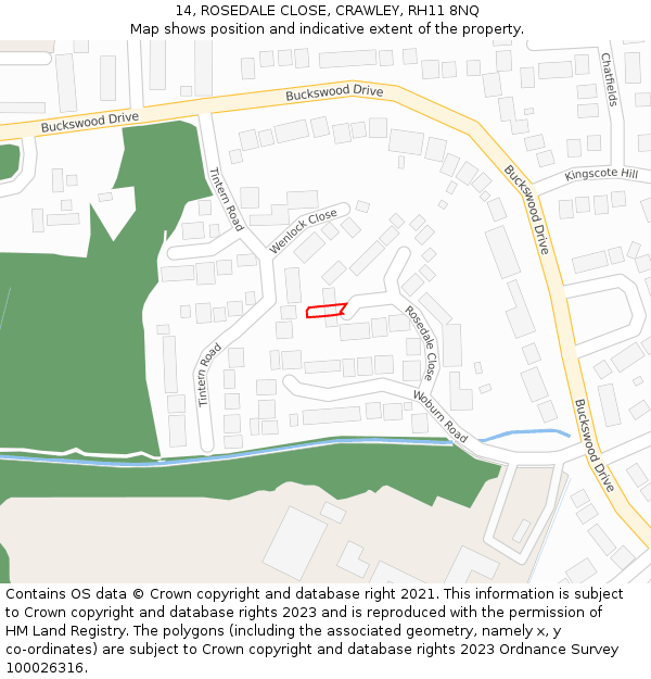 14, ROSEDALE CLOSE, CRAWLEY, RH11 8NQ: Location map and indicative extent of plot