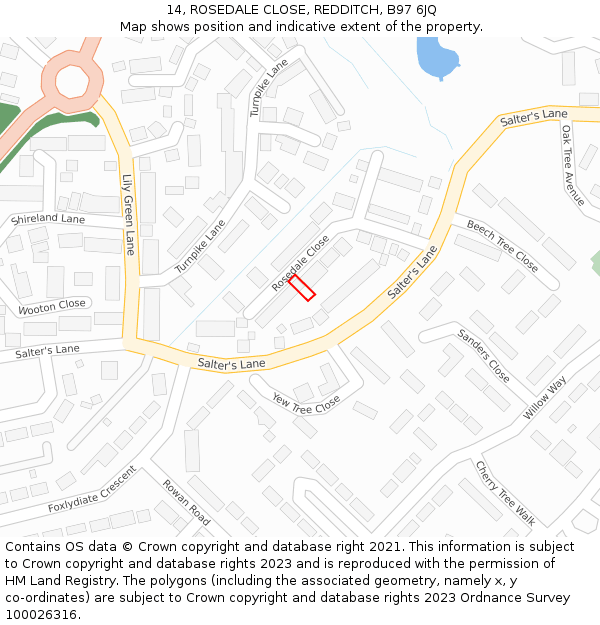 14, ROSEDALE CLOSE, REDDITCH, B97 6JQ: Location map and indicative extent of plot