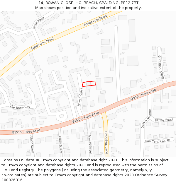 14, ROWAN CLOSE, HOLBEACH, SPALDING, PE12 7BT: Location map and indicative extent of plot