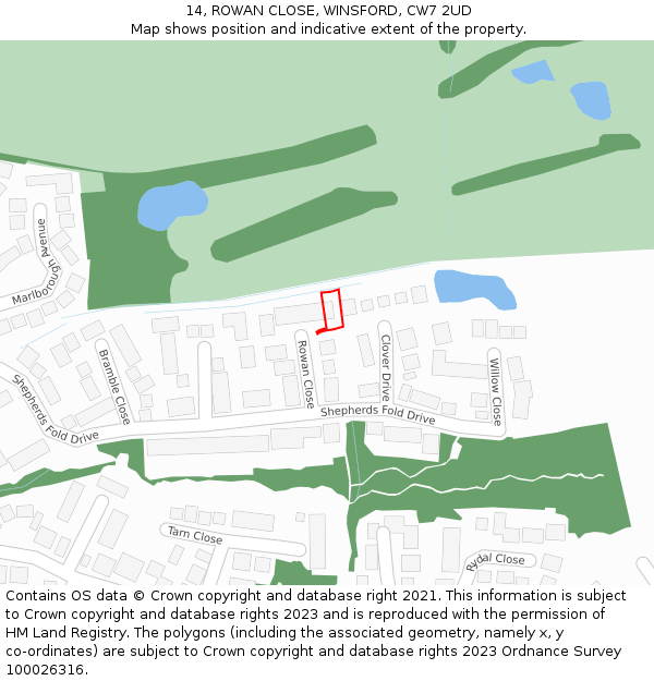 14, ROWAN CLOSE, WINSFORD, CW7 2UD: Location map and indicative extent of plot