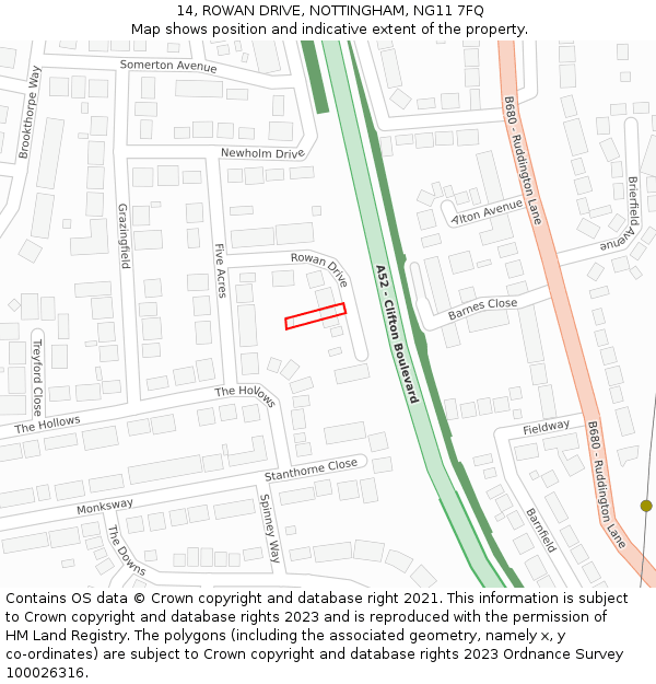 14, ROWAN DRIVE, NOTTINGHAM, NG11 7FQ: Location map and indicative extent of plot