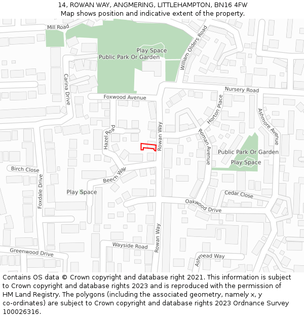 14, ROWAN WAY, ANGMERING, LITTLEHAMPTON, BN16 4FW: Location map and indicative extent of plot