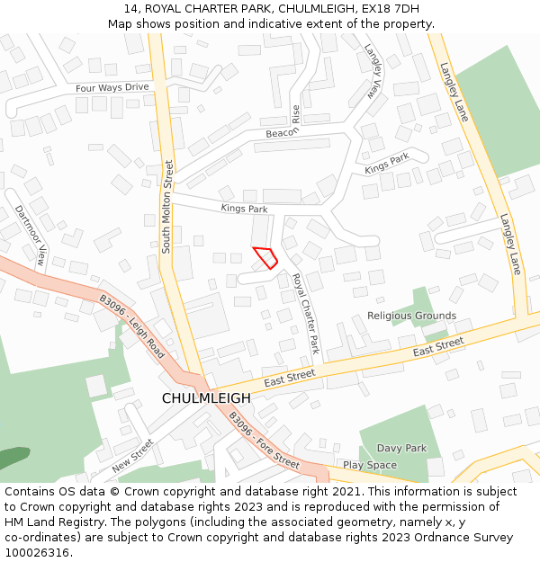 14, ROYAL CHARTER PARK, CHULMLEIGH, EX18 7DH: Location map and indicative extent of plot