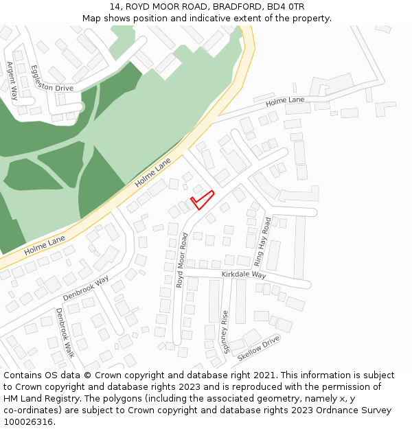 14, ROYD MOOR ROAD, BRADFORD, BD4 0TR: Location map and indicative extent of plot
