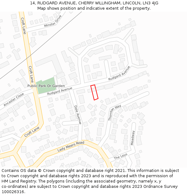 14, RUDGARD AVENUE, CHERRY WILLINGHAM, LINCOLN, LN3 4JG: Location map and indicative extent of plot