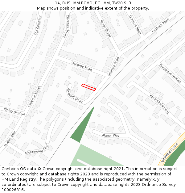 14, RUSHAM ROAD, EGHAM, TW20 9LR: Location map and indicative extent of plot