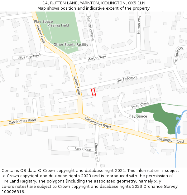 14, RUTTEN LANE, YARNTON, KIDLINGTON, OX5 1LN: Location map and indicative extent of plot