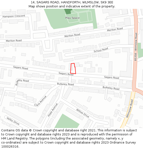 14, SAGARS ROAD, HANDFORTH, WILMSLOW, SK9 3EE: Location map and indicative extent of plot