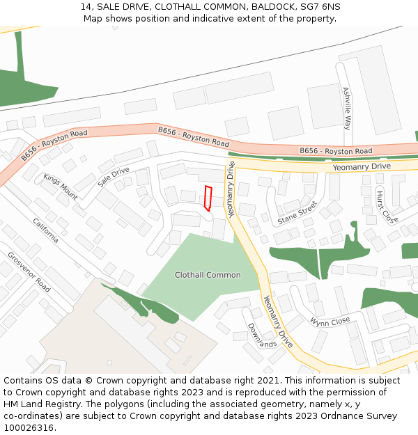 14, SALE DRIVE, CLOTHALL COMMON, BALDOCK, SG7 6NS: Location map and indicative extent of plot